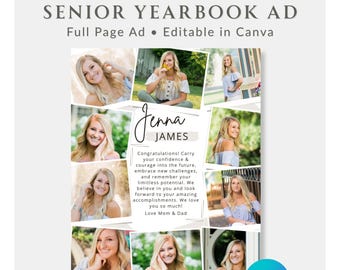 Senior Yearbook Ad Template Canva Editable Full Page Graduation Tribute Photo Collage Modern Polaroid Senior Dedication