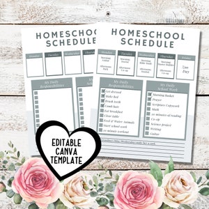 Weekly Homeschool Schedule – Editable Homeschool Routine Chart – Printable Homeschool Planner Template – Canva Homeschool Planner