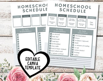 Weekly Homeschool Schedule, Homeschool Routine, Homeschool Planner, Editable Canva Template