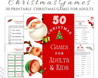 50 Weihnachtsspiele für Kinder und Erwachsene zum ausdrucken, Weihnachtsspiele Pack, lustige Weihnachtsaktivitäten, Büro-Weihnachtsspiele