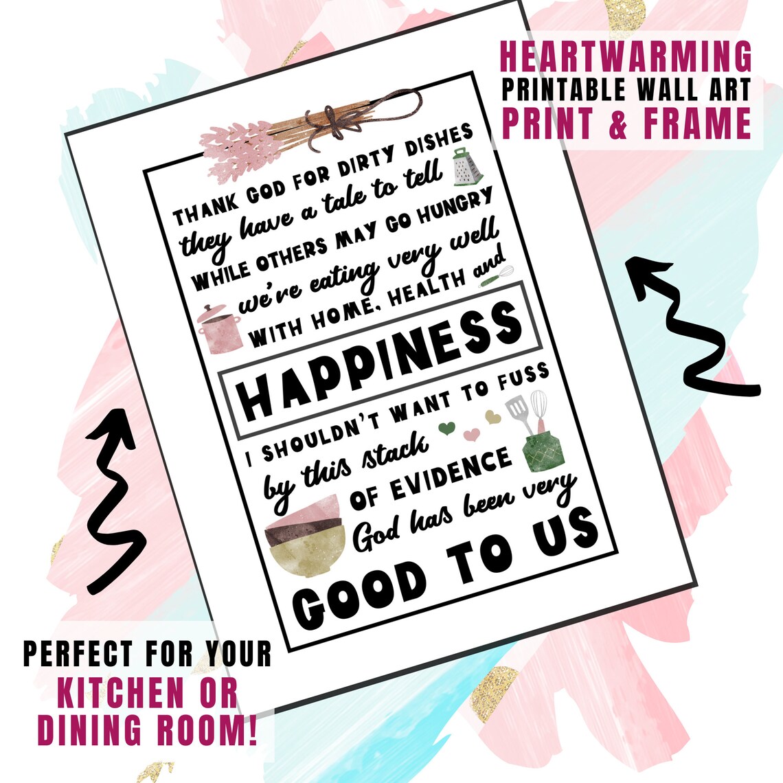 Thank God for Dirty Dishes Poem Printable Wall Art Cozy Room Decor