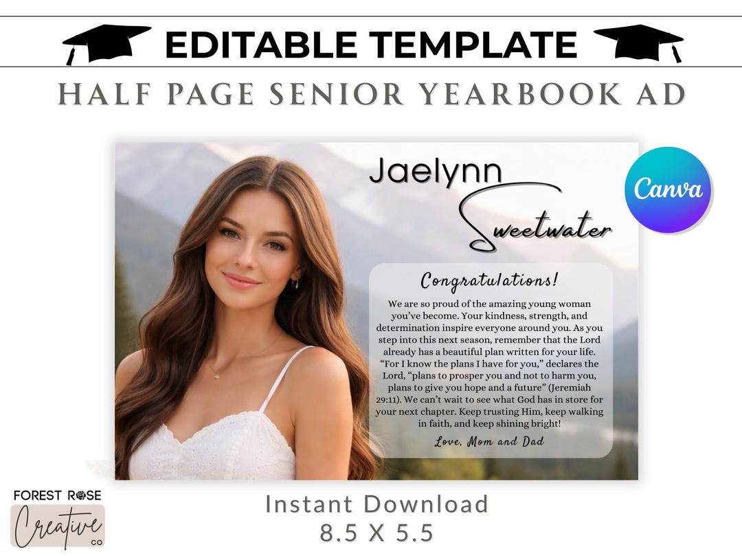 Half Page Senior Yearbook Ad Template Canva Editable Graduation Tribute ...