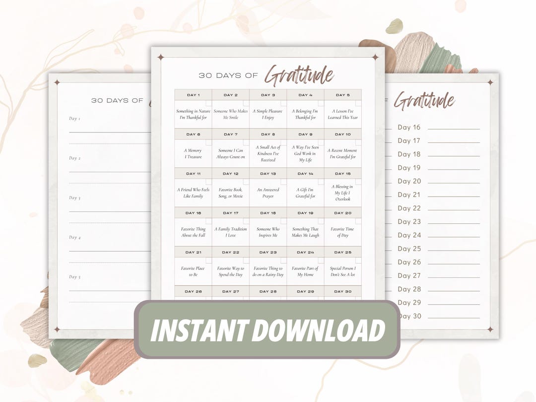 30 Days of Gratitude Challenge Printable: November Thankfulness ...
