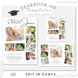 Editable Yearbook Ad Templates | Full, Half and Quarter Page | Canva Graduation Tribute Page | Personalized Senior Yearbook Ads