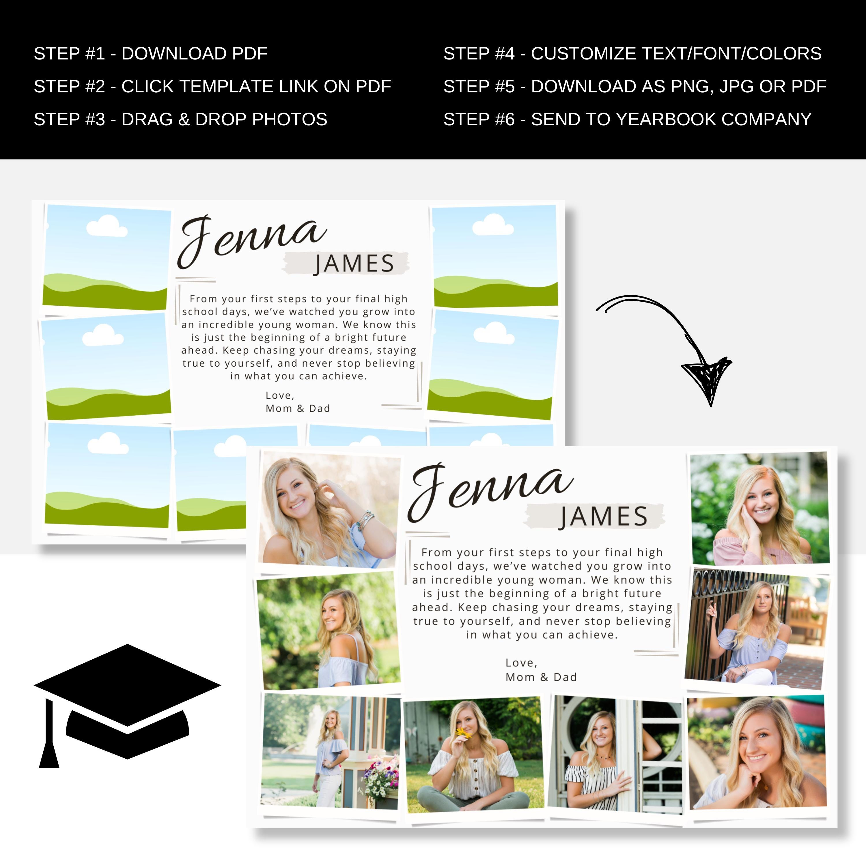 Editable HALF PAGE Yearbook Ad, DIY Personalized High School Grad ...