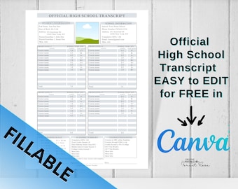 Bearbeitbare druckbare Homeschool High School Transkript-Vorlage, High School Transkript, Beispiel für High School Transkript (Canva-Vorlage)