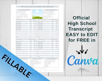 Fillable Printable Homeschool High School Transcript Template, High School Transcript, Example of High School Transcript, Canva Template