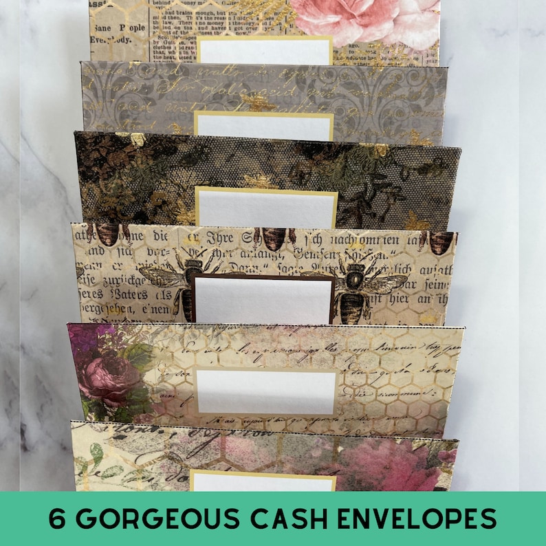 Vintage Bee Printable Cash Envelopes Cash Envelope Inserts Money Envelope System Printable Transaction Registers Budget Tracker image 2