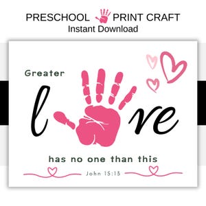 Valentine Handprint Art Printable | Christian Valentine&#39;s Day Craft for Kids | Bible Verse | Homeschool & Sunday School | Keepsake