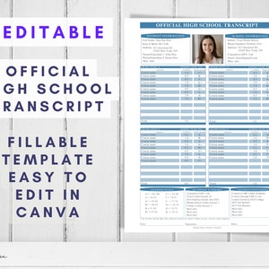 Fillable Printable High School Transcript Template, Homeschool High School Transcript, Example of High School Transcript, Canva Template