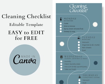 EDITABLE Cleaning Checklist, Printable Cleaning Schedule, Cleaning Checklist, Cleaning Daily, Weekly Cleaning Schedule