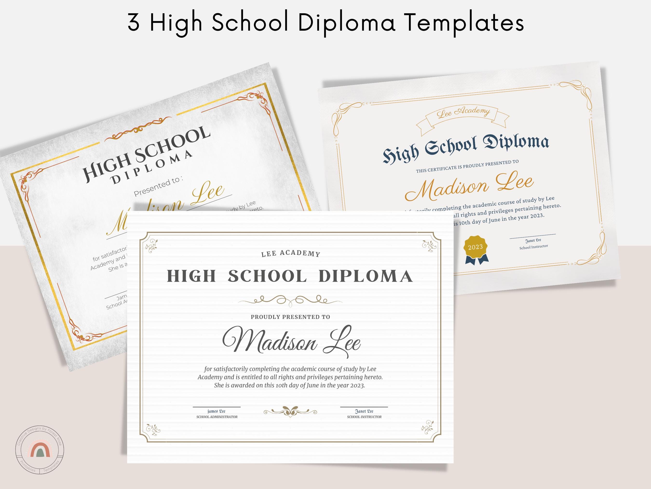 Editable High School Diploma Template, Graduation Template Bundle ...