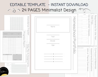 EDITABLE Homeschool Portfolio pages - Printable Canva Template Portfolio - Homeschool planner pages - Homeschool Portfolio Binder