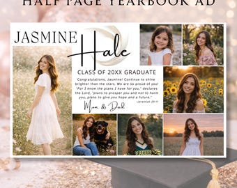 Editable Half Page Yearbook Ad Template, DIY Personalized, High School Grad, Modern Graduate Yearbook Ad (Canva Template)