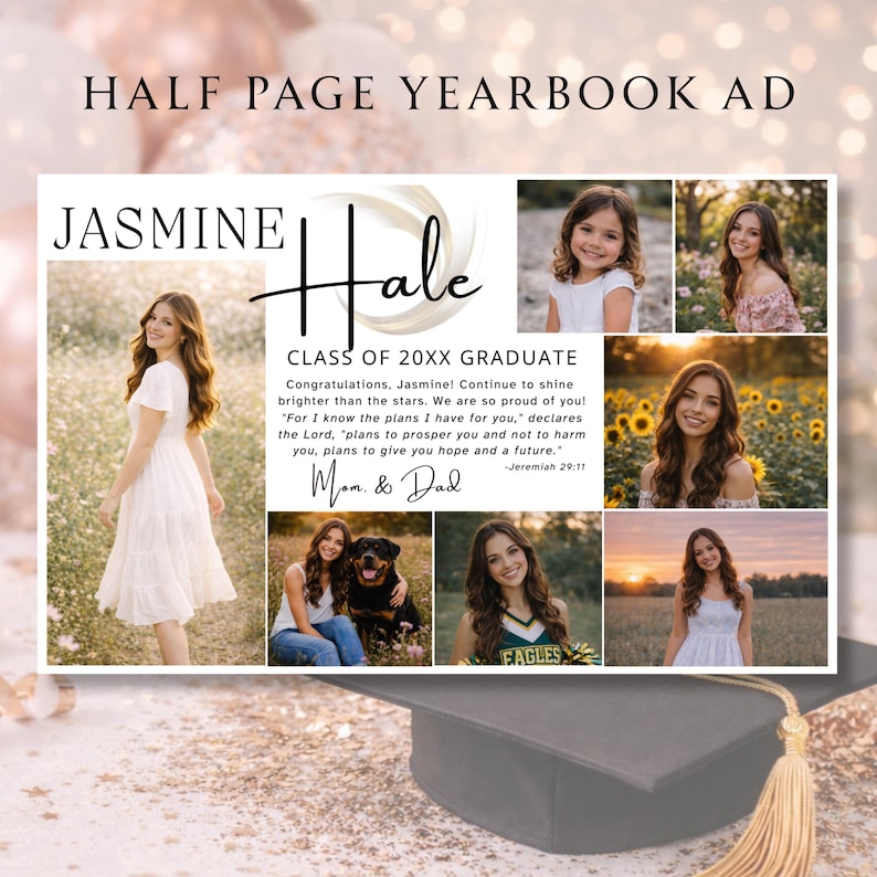 Editable Half Page Yearbook Ad Template, DIY Personalized, High School Grad, Modern Graduate Yearbook Ad (Canva Template) image 1