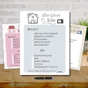 After School Checklist, After School Schedule, After School Rules, Kids Daily Responsibilities Chart, Chore Chart, After School Routine