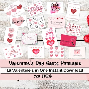 Printable Valentine&#39;s Day Cards 16 Pieces, Valentines for her, Valentines Cards for him, Valentine&#39;s Day Gift, Galentine&#39;s Day Card
