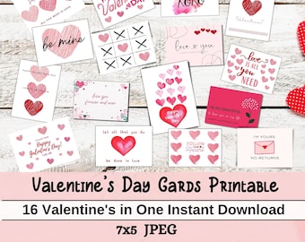 Printable Valentine's Day Cards: 16 Piece Digital Download
