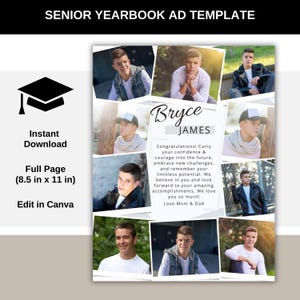 Polaroid Jahrbuch-Anzeigenvorlage, ganzseitiger Abschluss-Tribut, bearbeitbare Canva-Vorlage, personalisierte High School Senior-Anzeige, Tributseite