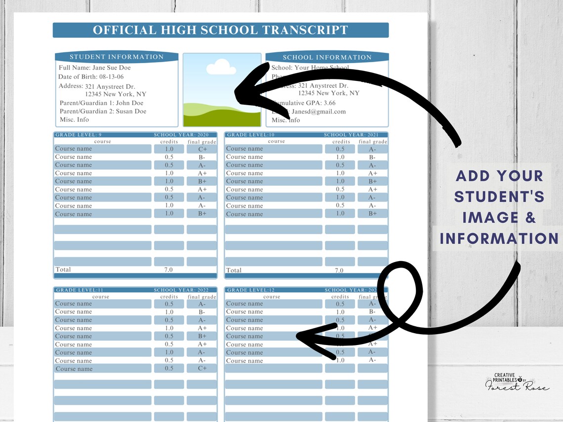 Fillable Printable High School Transcript Template, Homeschool High ...