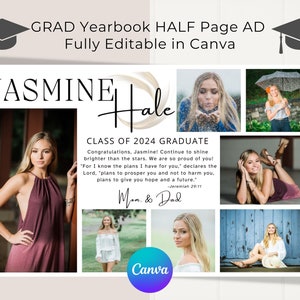 HALF PAGE Yearbook Ad Template, Canva Template, DIY Editable Personalized, High School Grad,  8.5 x 5.5, Modern Graduate Yearbook Ad