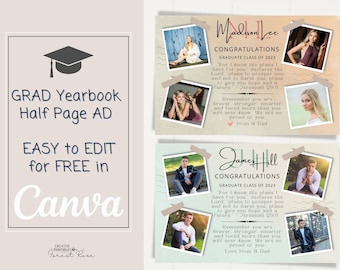 HALF PAGE Yearbook Ad Template, Canva Template, DIY Editable Personalized, High School Grad,  8.5 x 5.5, Guy, Girl, Graduate Yearbook Ad