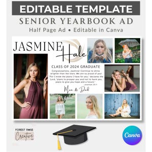 Editable Half Page Yearbook Ad Template, DIY Personalized, High School Grad, Modern Graduate Yearbook Ad (Canva Template) image 2