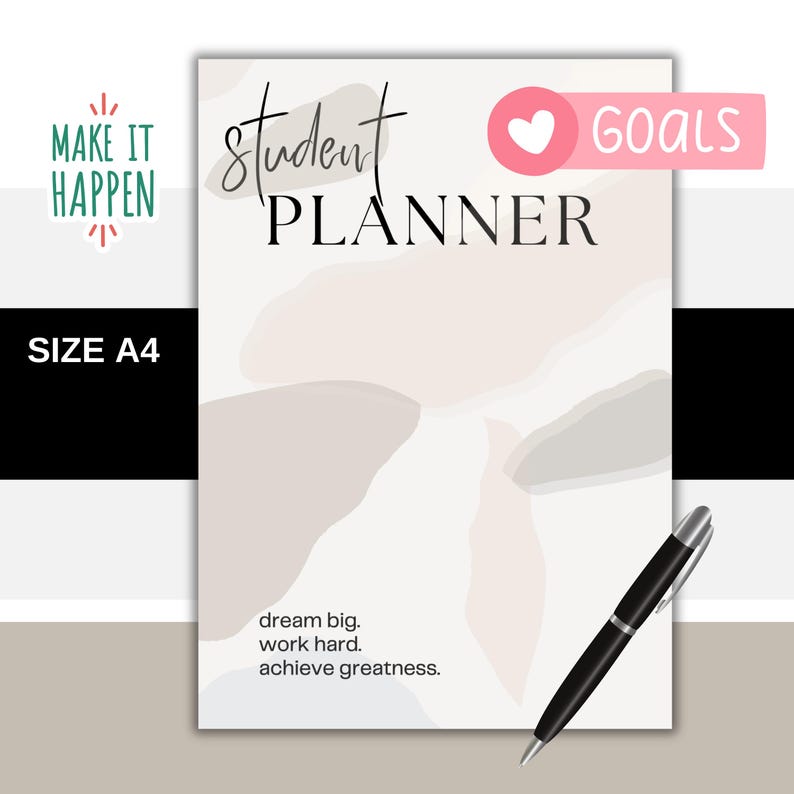 Printable Student Planner PDF: A4 Study Schedule, Homework Tracker ...