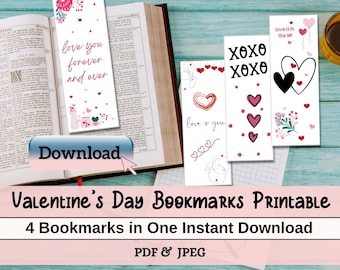 Digital Valentine's Day Bookmarks - Printable Valentine's Day Bookmarks, Digital Bookmarks, Heart, Love