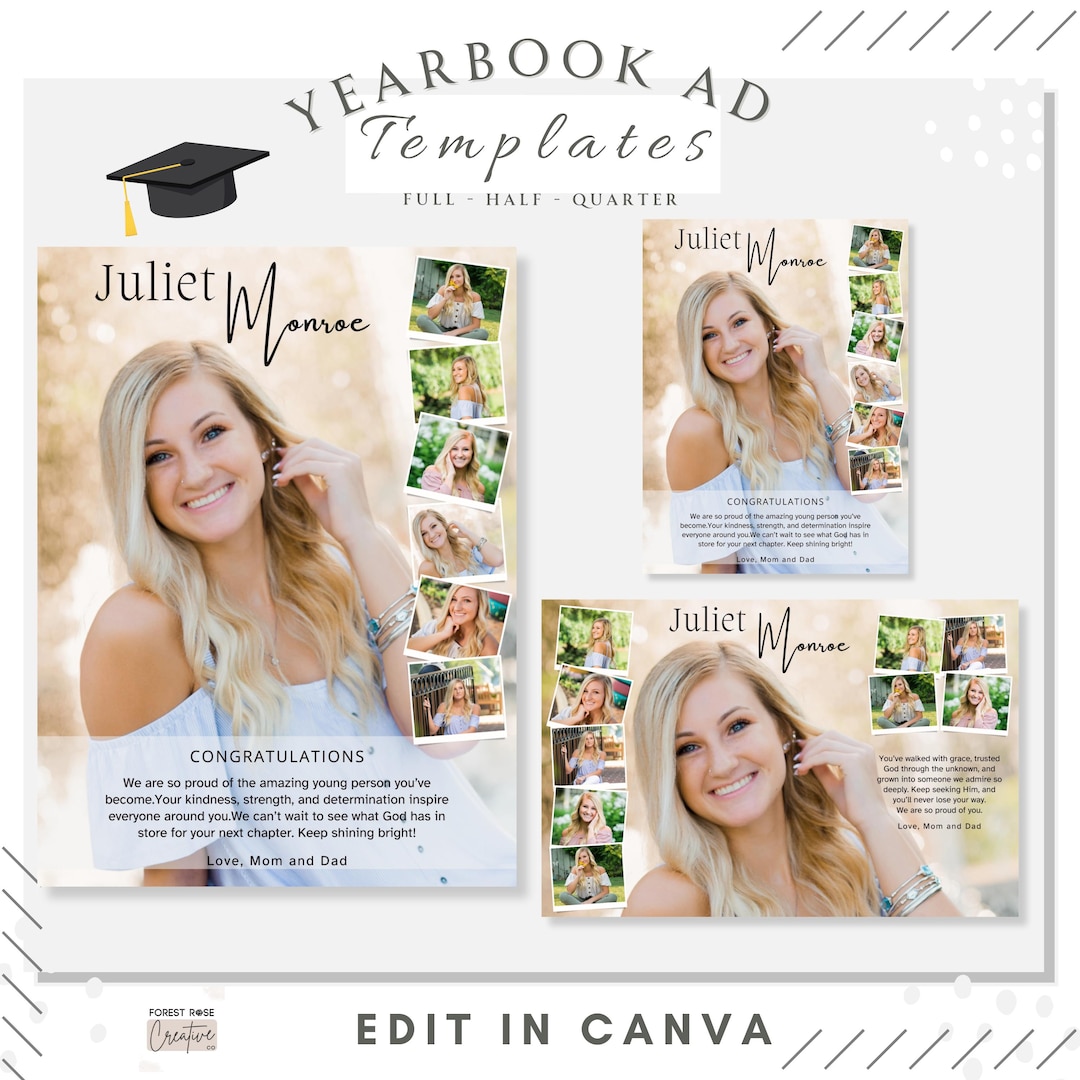 Editable Senior Yearbook Ad Template, Full, Half & Quarter Page ...