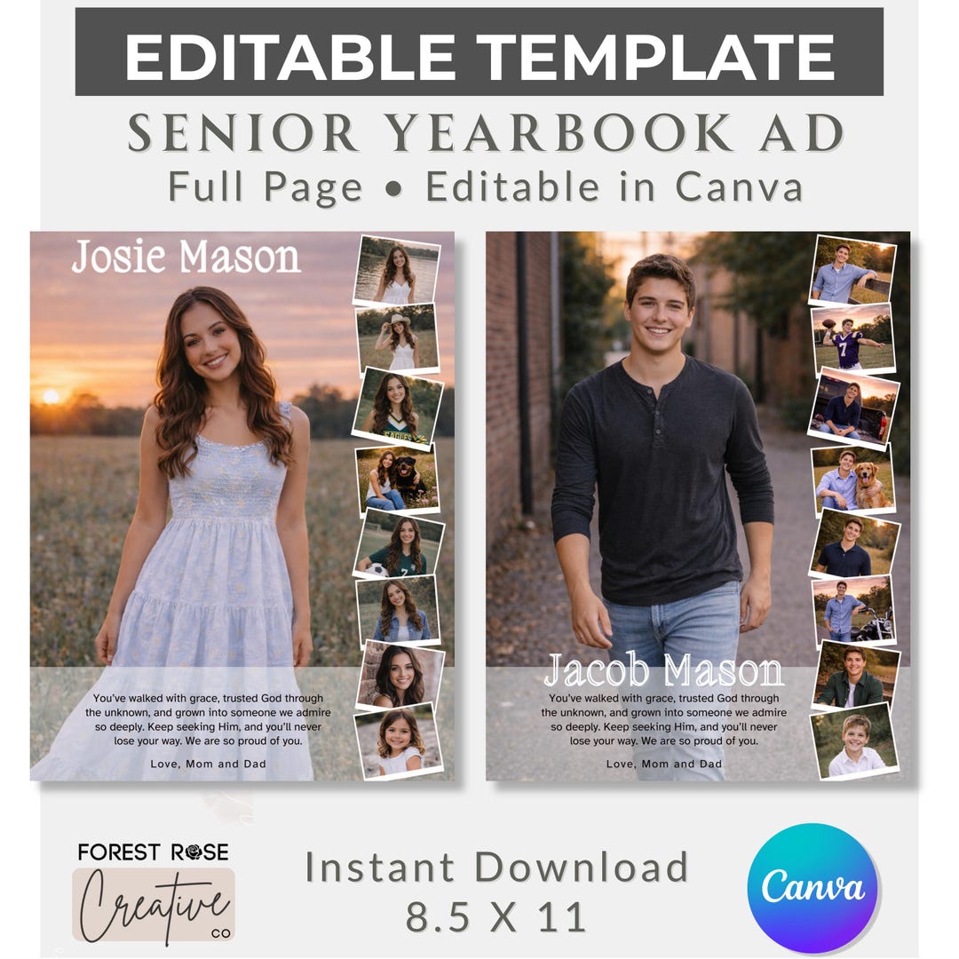 Full Page Yearbook Ad Template Editable Canva | Senior Graduation Shout ...
