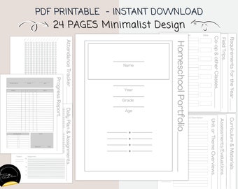 Printable Homeschool Portfolio pages - Portfolio - Homeschool planner pages - Homeschool Portfolio Binder