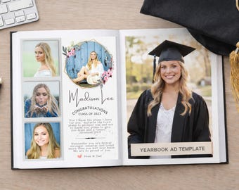 Floral Full Page Yearbook Ad Template Canva Editable Senior Graduation Tribute Photo Collage High School Grad Dedication Ad Template
