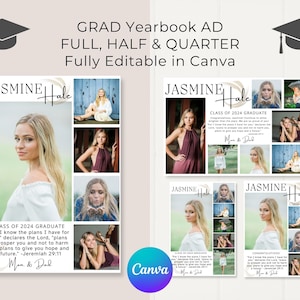 FULL, HALF & QUARTER Page Yearbook Ad Templates, Canva Template, diy Editable Personalized, High School Grad, Modern Graduate Yearbook Ad