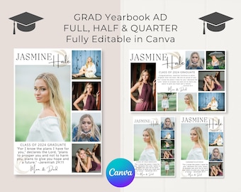 FULL, HALF & QUARTER Page Yearbook Ad Templates, Canva Template, diy Editable Personalized, High School Grad, Modern Graduate Yearbook Ad