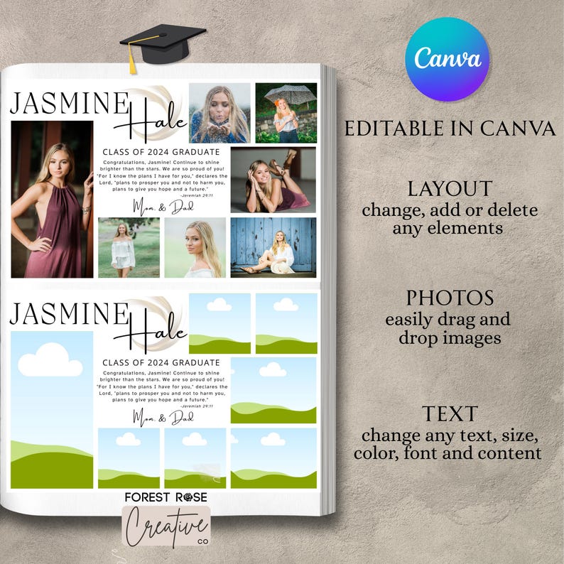 Editable Half Page Yearbook Ad Template, DIY Personalized, High School Grad, Modern Graduate Yearbook Ad (Canva Template) image 5