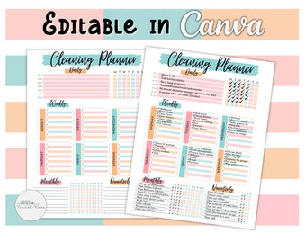 EDITABLE Cleaning Planner, Printable Cleaning Schedule, Cleaning Checklist, Cleaning Daily, Weekly, Monthly, Editable Chores Canva Template