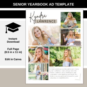 Elegante und moderne GANZE SEITE JAHRBUCH-Anzeigenvorlage, Canva-Vorlage, diy bearbeitbare personalisierte, High-School-Grad-, Tribute-Yearbook-Ad