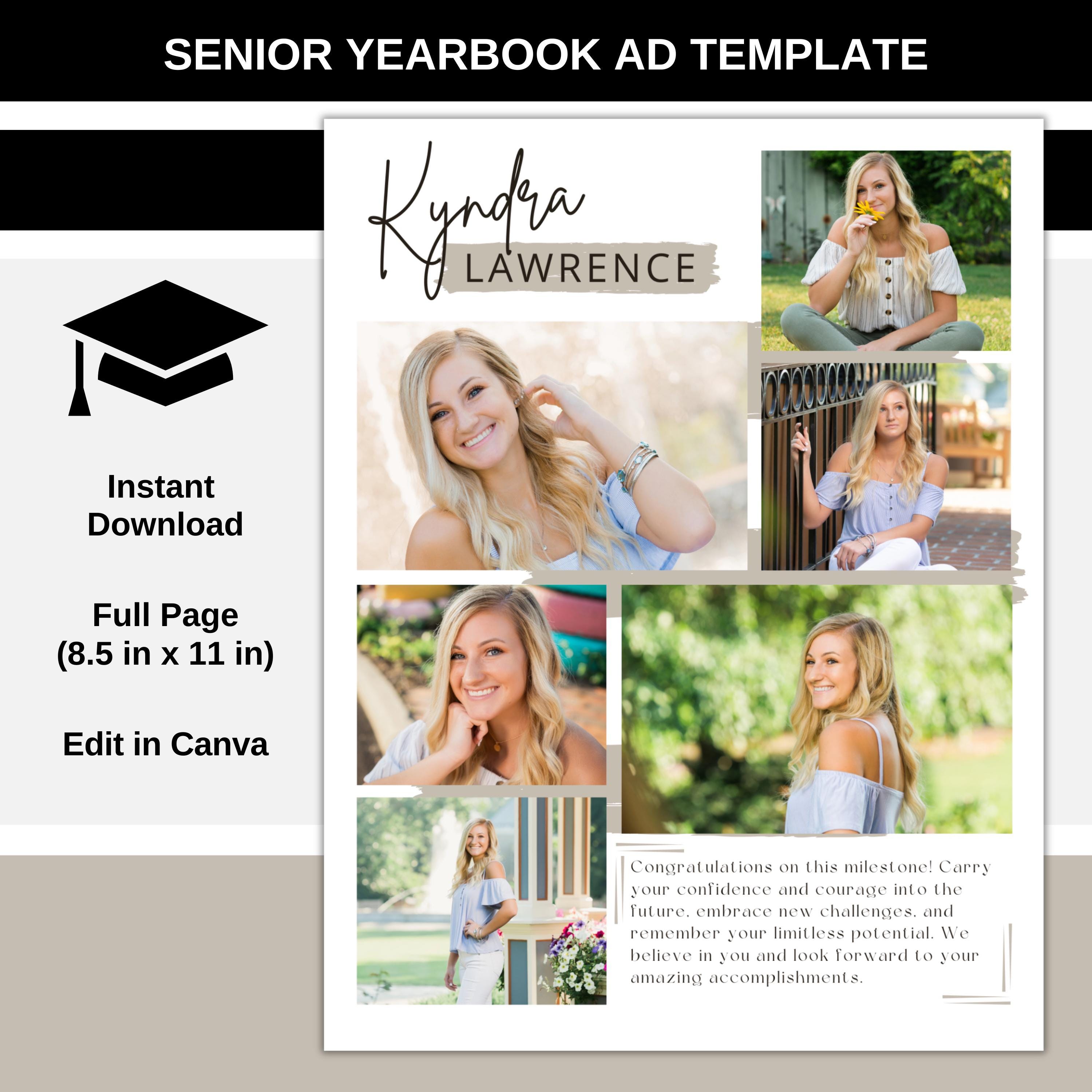 Yearbook Grad Pages. Example Modern FULL PAGE YEARBOOK Ad Template, Diy Editable Personalized, High ...