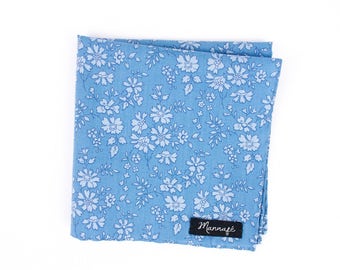 Pochette de costume, mouchoir de poche, en Liberty "Capel" bleu, accessoire homme, mariage