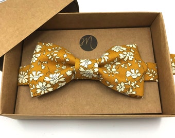 Liberty bow tie, mustard "Capel", adjustable, pre-tied men's bow tie, wedding accessory