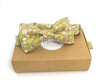 Noeud papillon en Liberty Daisy daisy jaune, réglable, noeud papillon homme, fleuri, accessoire mariage