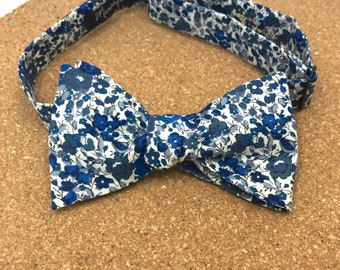 Bow tie to tie - Liberty Emma & Georgina blue, adjustable, men's bow tie, wedding accessory