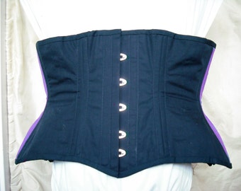 Lovely blue and purple contrast side corset sample, 34 inches