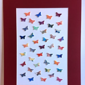 Butterfly Watercolour Painting, Mounted with Wine Red Border