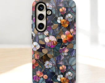 Purple mosaic Flower phone case, Galaxy Samsung S25 S24 S23 S22, iPhone  17 16 15 pro max 14 13 12 11  Magsafe Pixel 9 10 8 7 ,Gift for Her