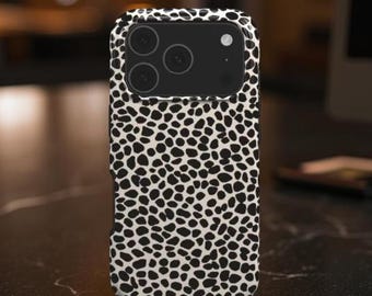 Dalmatian Spots Phone Case, Aesthetic Beige & Black Dotted Pattern Cover for iPhone 17 , Galaxy S26, Cute Minimalist Animal Print Case