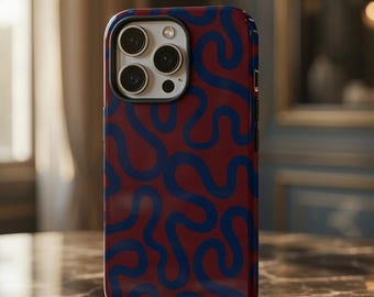 Burgundy red Waves Phone Case | Abstract Squiggles Protective Cover