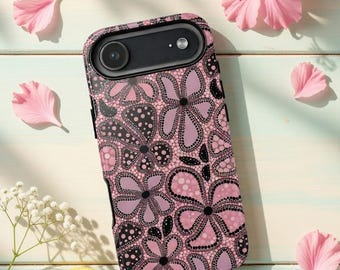 Flowers polka dots Pink iPhone Case 17, Glossy Finish