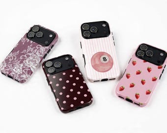 Strawberry Lace Polka Dot 8 Ball, Pink Phone Cases for 17 16 15 13  Case, Samsung  S26 S25 Pixel 10 9 , gift
